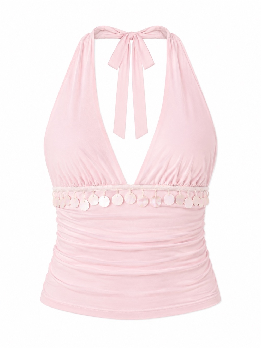 Light Pink Halter Bandeau Top with Decorative Disc Trim